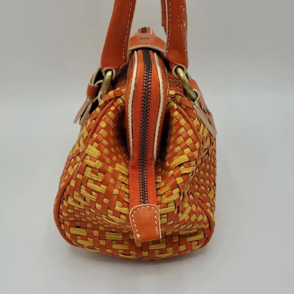 Cynthia Rowley Orange & Yellow Woven Raffia Satchel